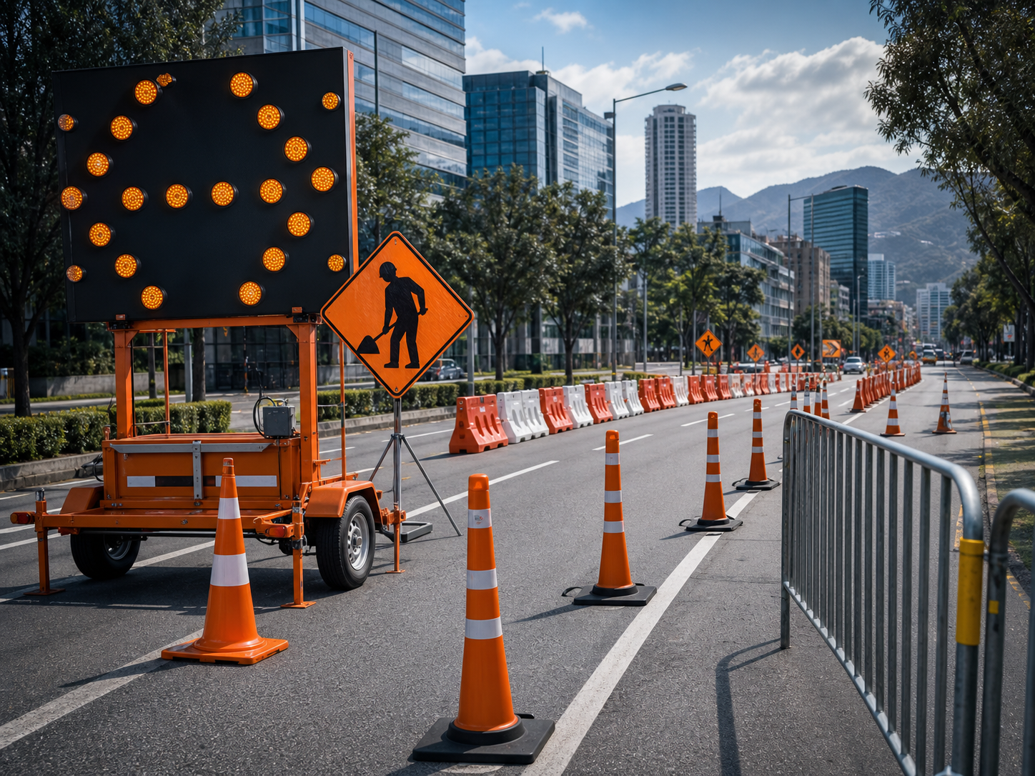 Señalización PMT, conos, barreras y vallas para obra en Bogotá